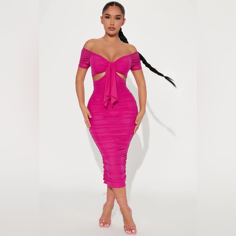 Fashion Nova “Simple and Sweet Mesh Ruched Dress”